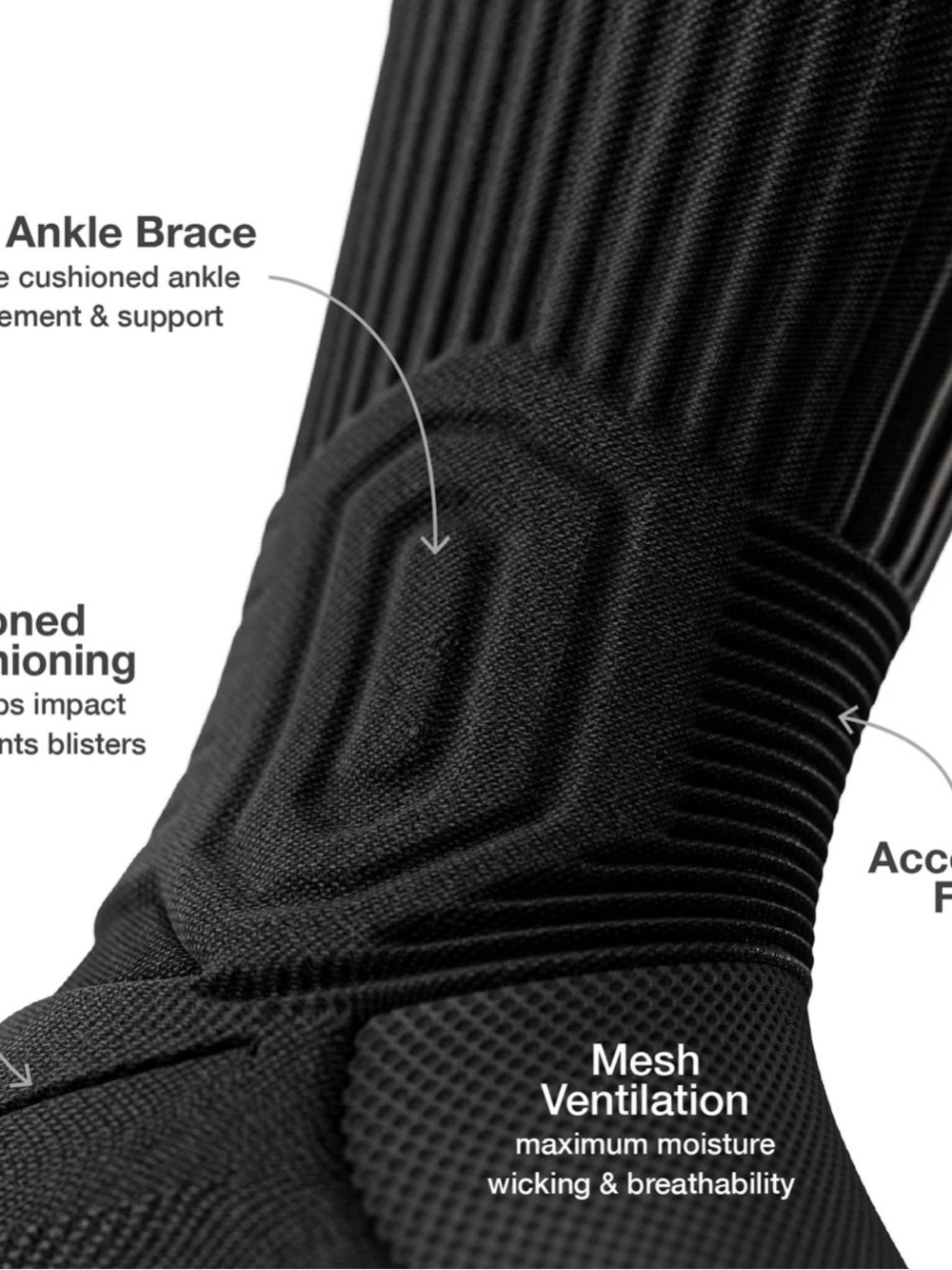 NEW CloudFusion Black Men's Compression Socks - Crew Cotton Arch Support Medium